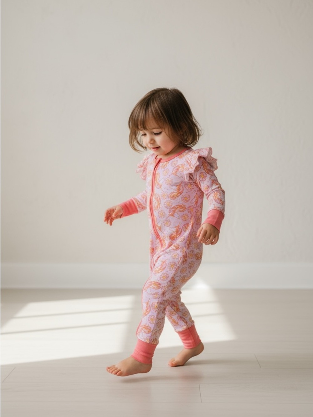 Ruffled Pink unicorn Kids One-Piece Zipper Romper
